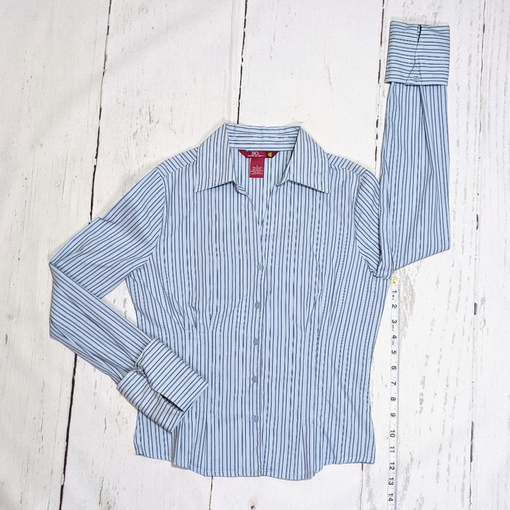 SO..SO REAL SO RIGHT  Blue Striped V-Neck Button Close - Picture 4 of 16